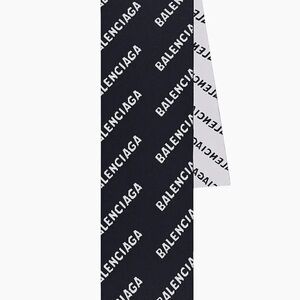 Balenciaga Wool Knit All Over Pattern Navy & White Scarf. Brand New & Authentic